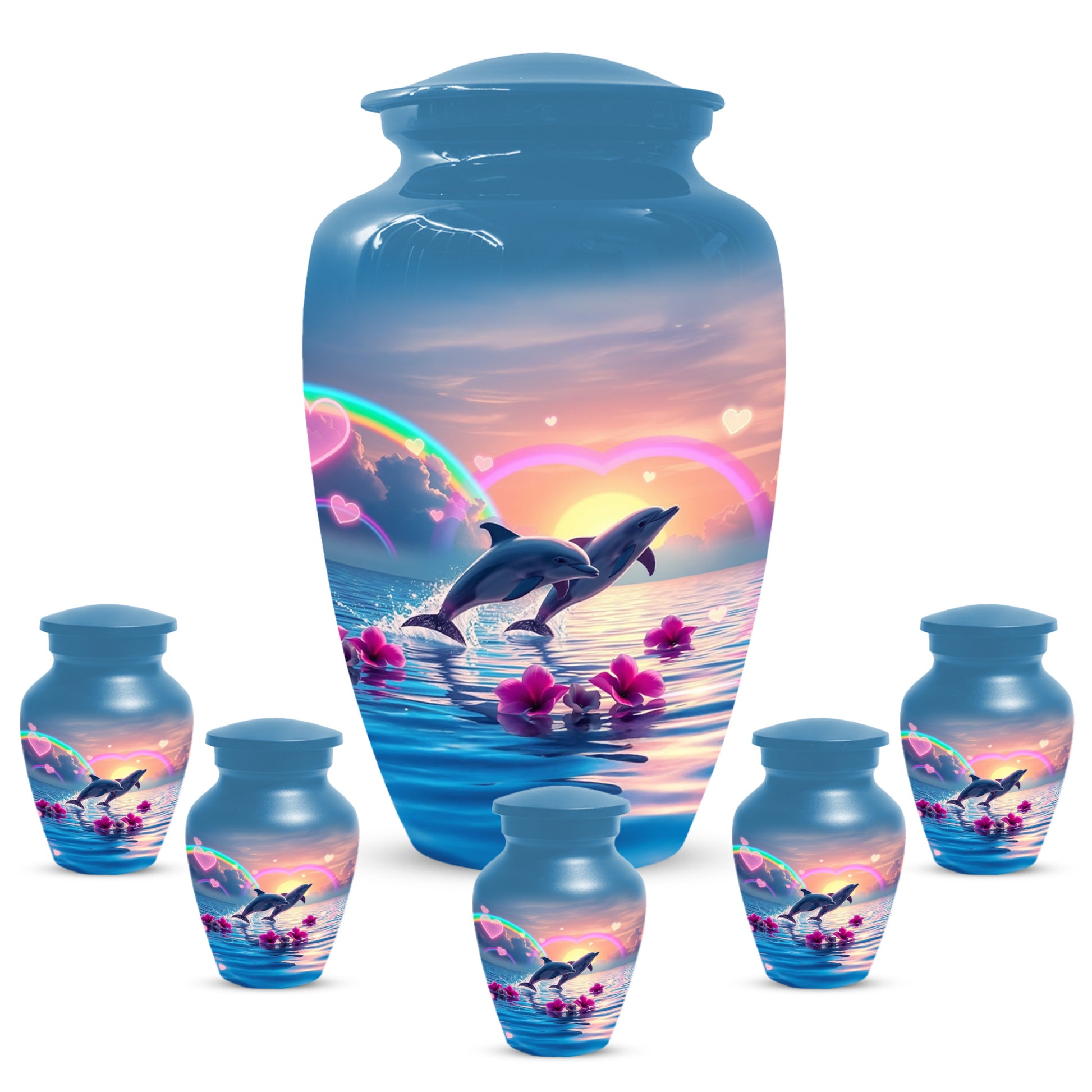 Dolphin Urn for Ashes - Personalized Ocean Sunset Memorial for Mom | Rainbow Cremation Urns for Mother