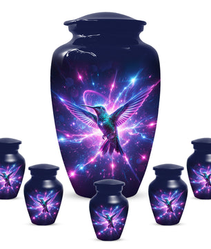 Humming Bird with Blue Urn for Human Ashes | Blue Hummingbird Adult Cremation Urn