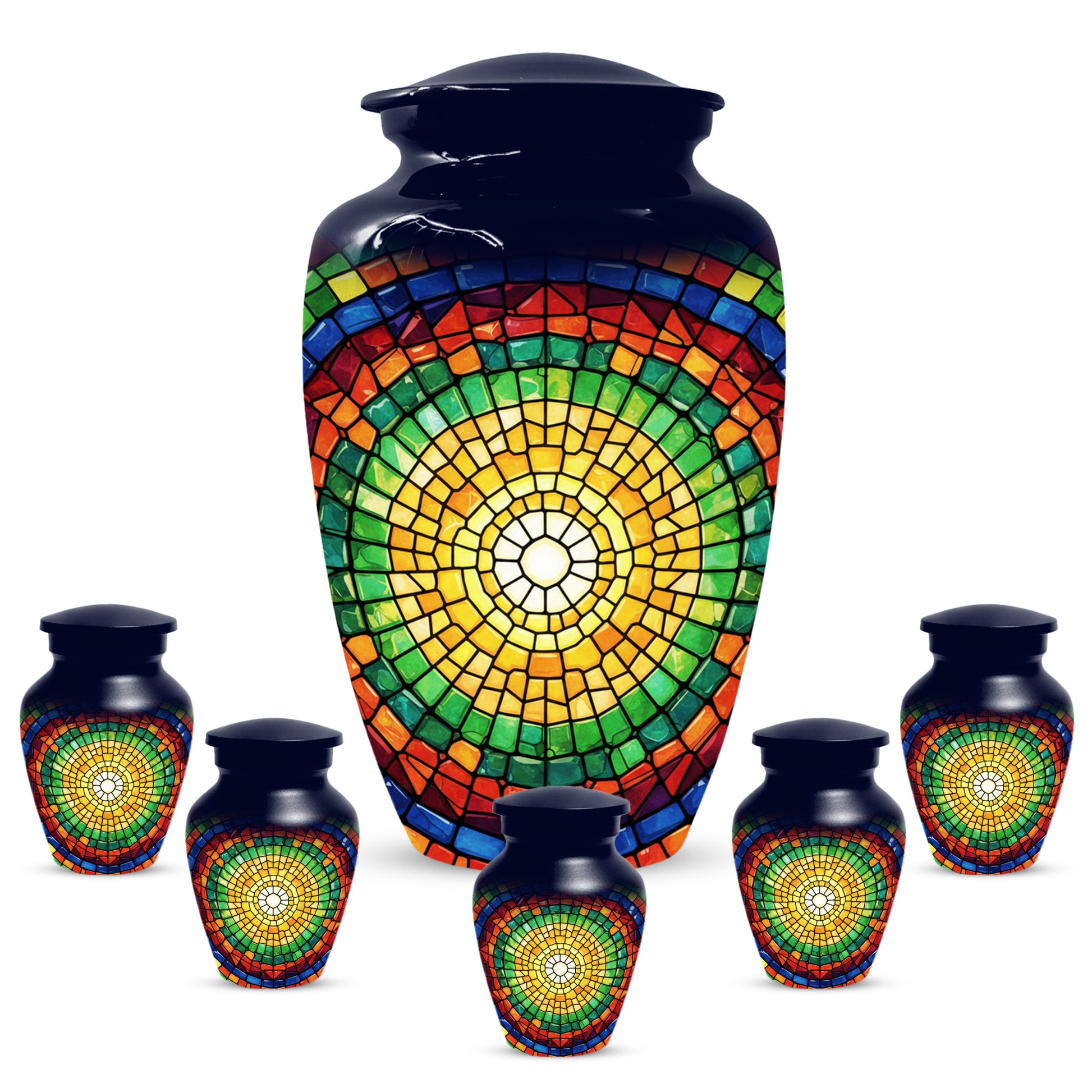 Stained Glass Memorial Urn for Ashes – Custom Rainbow Mosaic Cremation Urn for Mom& Dad - Women & Men,