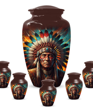 Native American Inspired Cremation Urn for Adult Ashes | Tribal Portrait Memorial Adult Urn