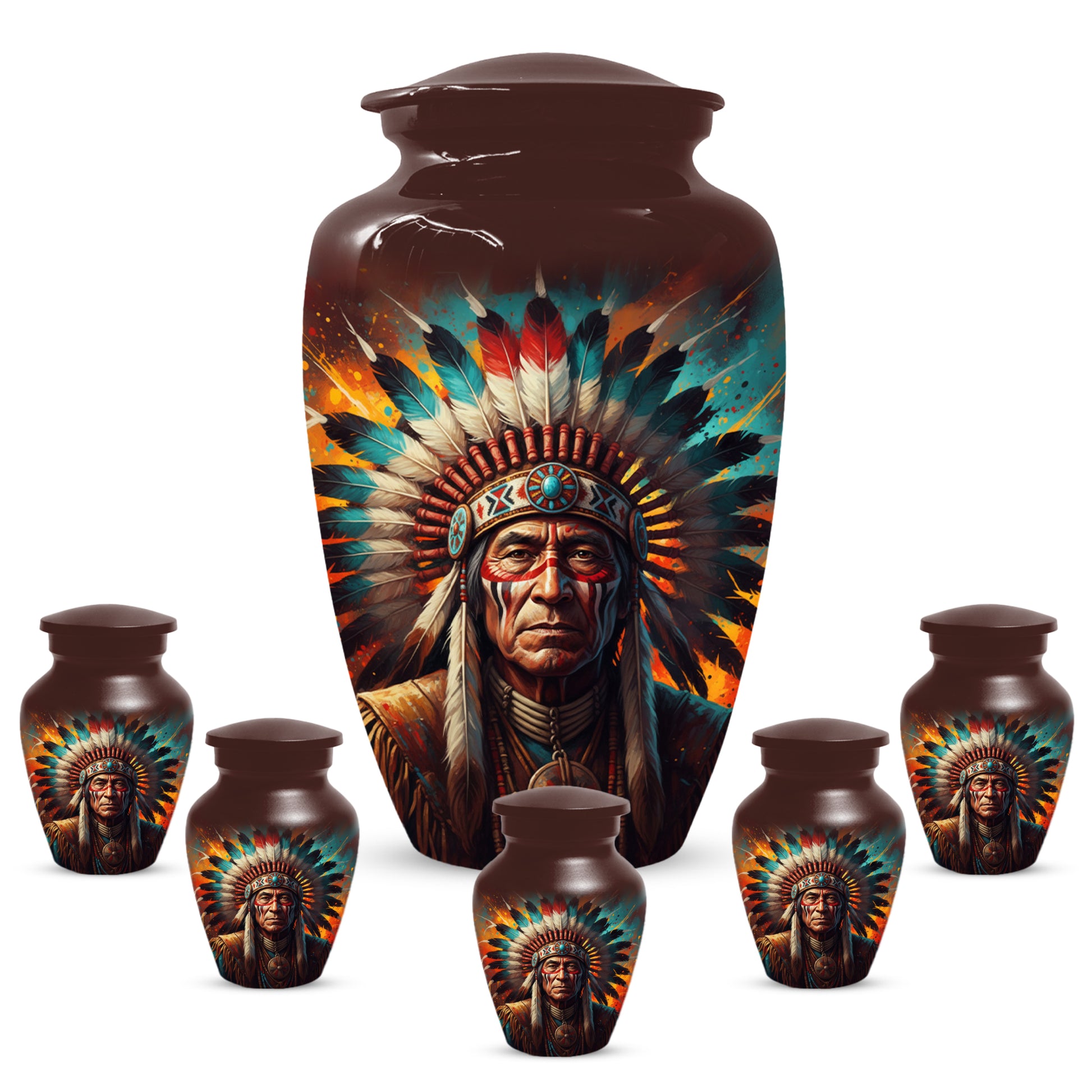 Native American Inspired Cremation Urn for Adult Ashes | Tribal Portrait Memorial Adult Urn