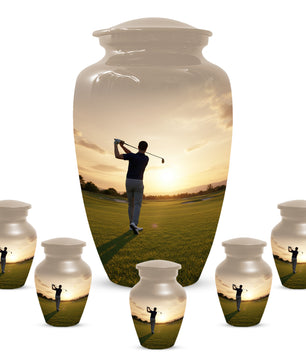 Golf Sunset Adult Urn for Human Ashes | Personalized Golf Cremation Ursn for Men & Dad