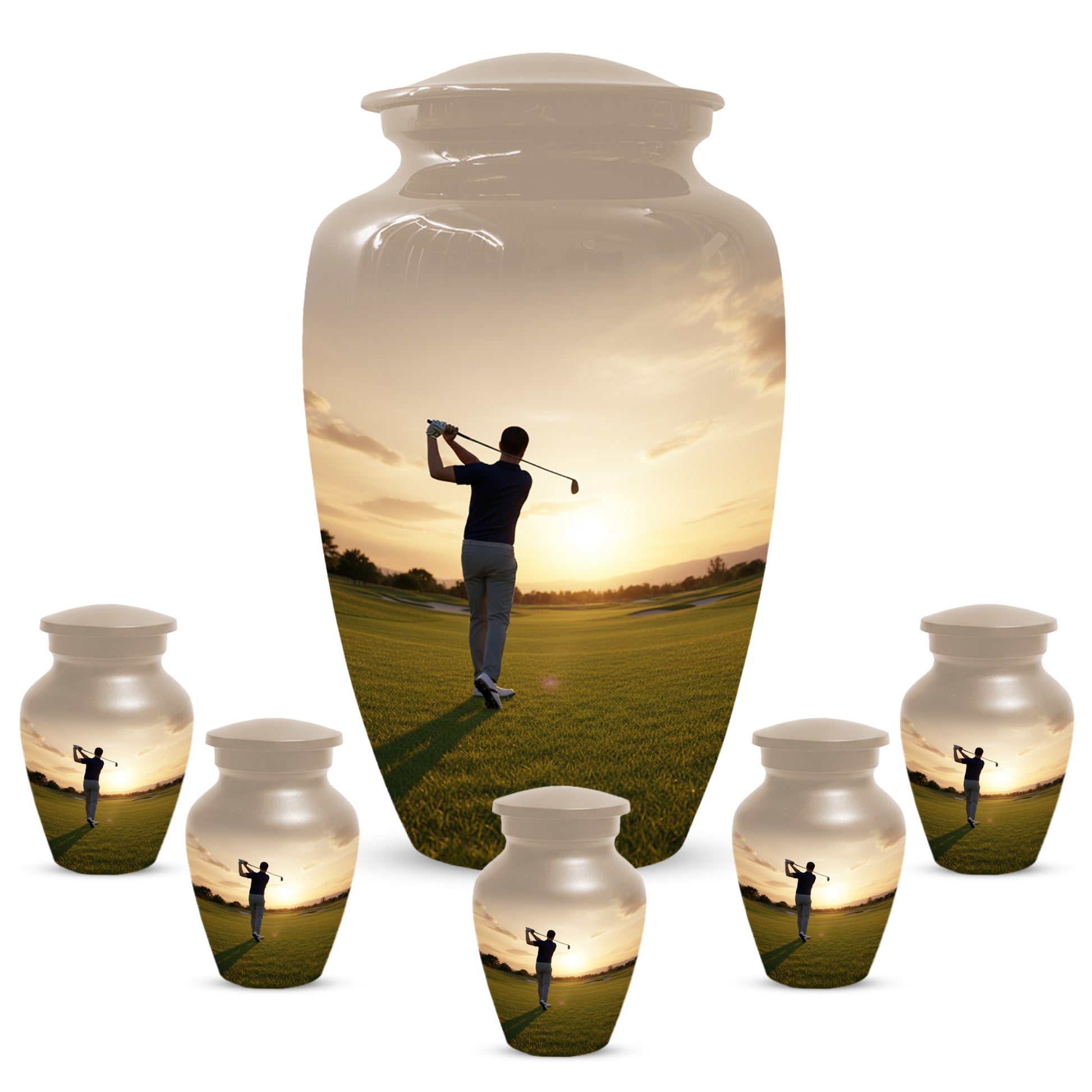 Golf Sunset Adult Urn for Human Ashes | Personalized Golf Cremation Ursn for Men & Dad