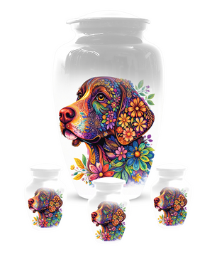Personalized Dog Cremation Urn for Ashes | Custom Pet Memorial Urn | Colorful Floral Dog Urn |
