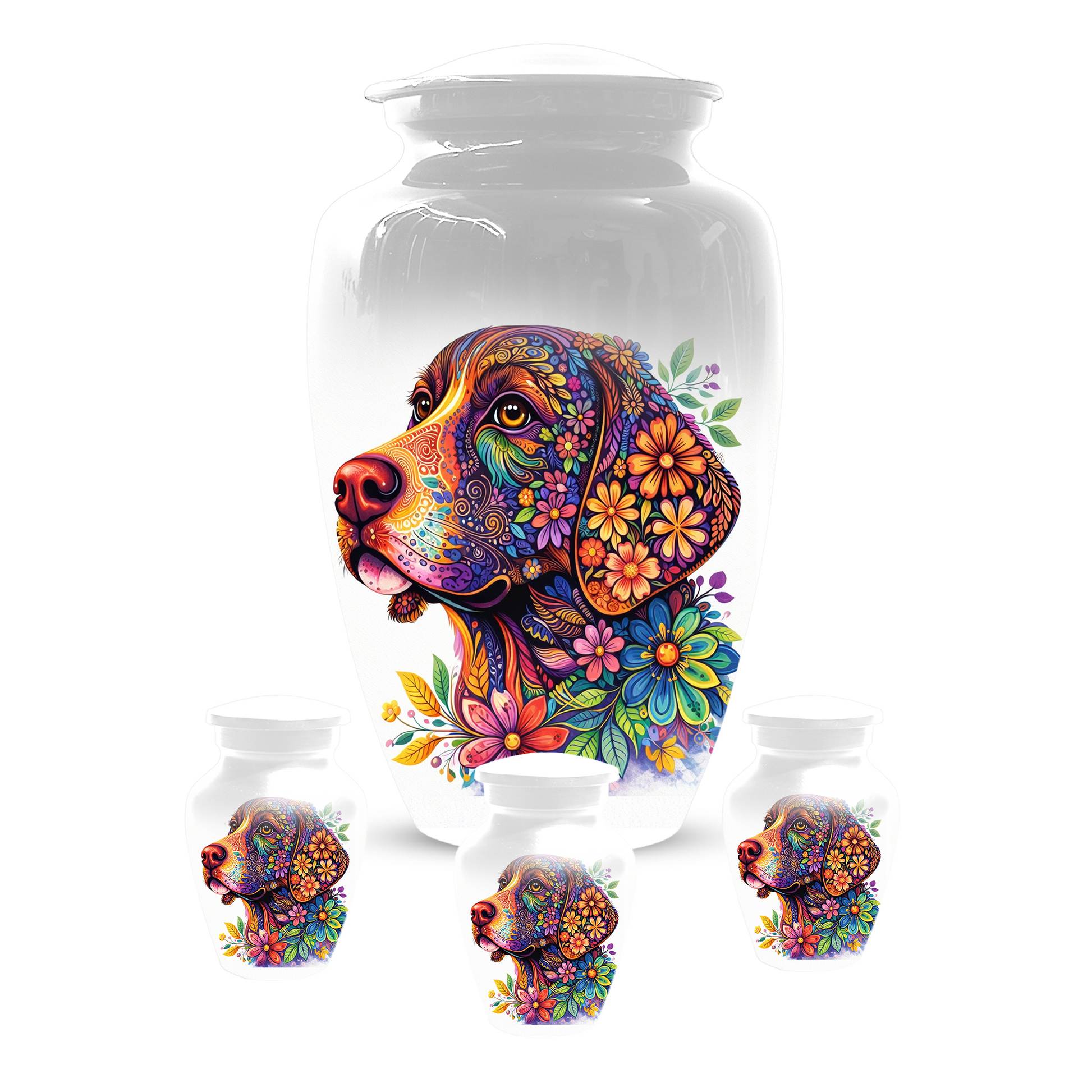 Personalized Dog Cremation Urn for Ashes | Custom Pet Memorial Urn | Colorful Floral Dog Urn |