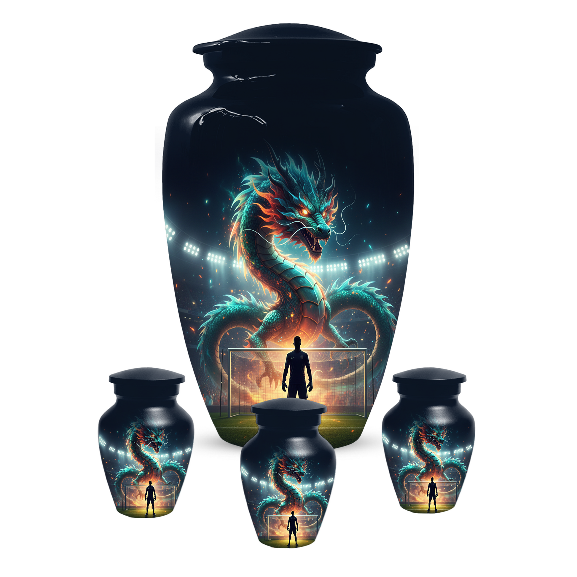 Dragon Soccer Urn for Human Ashes, Personalized Cremation Urn for Dad