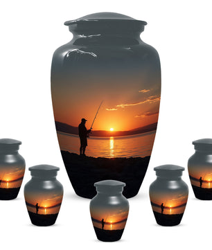 Fishing Sunset Urn for Dad | Fishing Cremation Urn for Adult Male Ashes