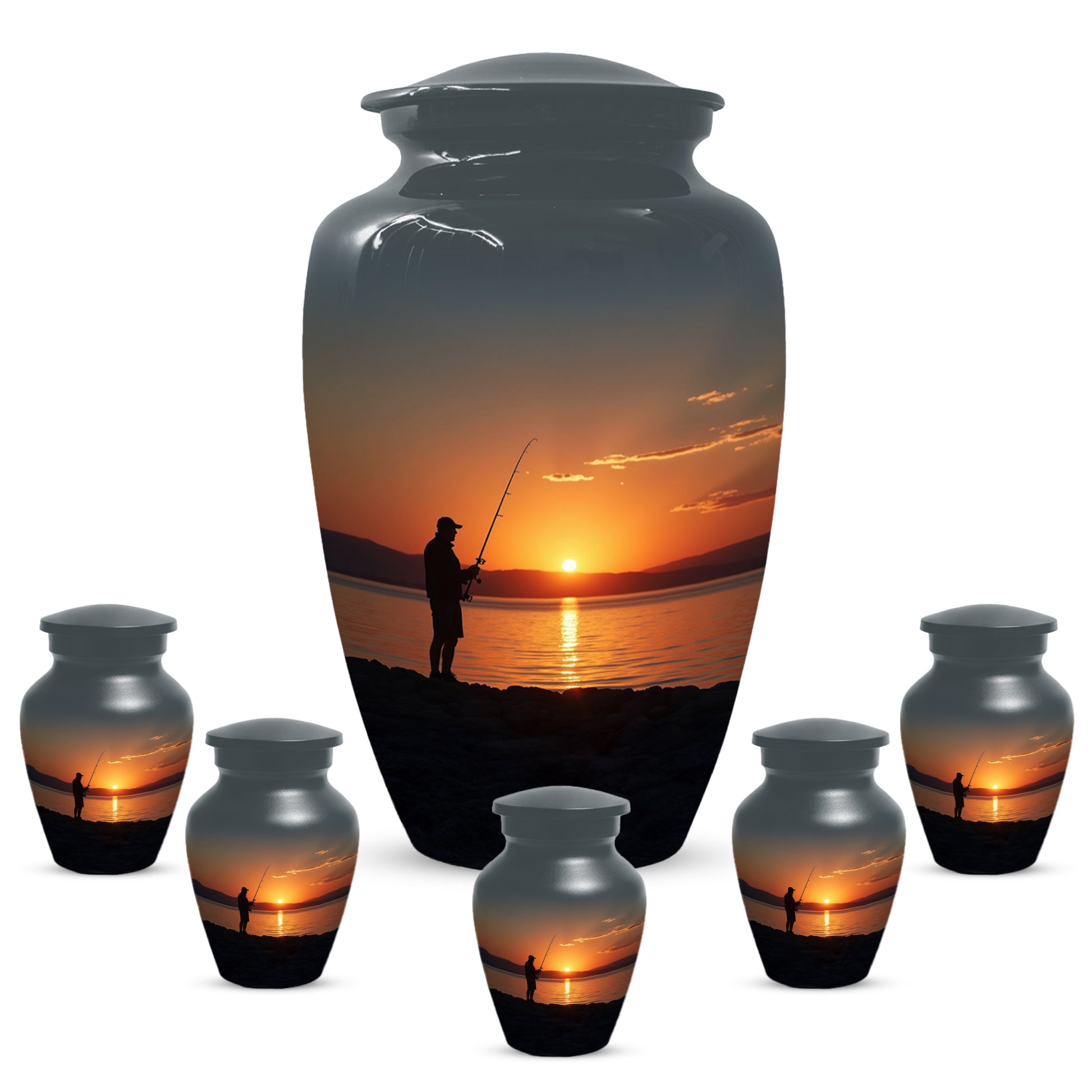 Fishing Sunset Urn for Dad | Fishing Cremation Urn for Adult Male Ashes