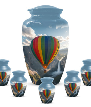 Hot Air Balloon Cremation Urn for Adult Ashes | Scenic Mountain & Waterfall Memorial Adult Urn