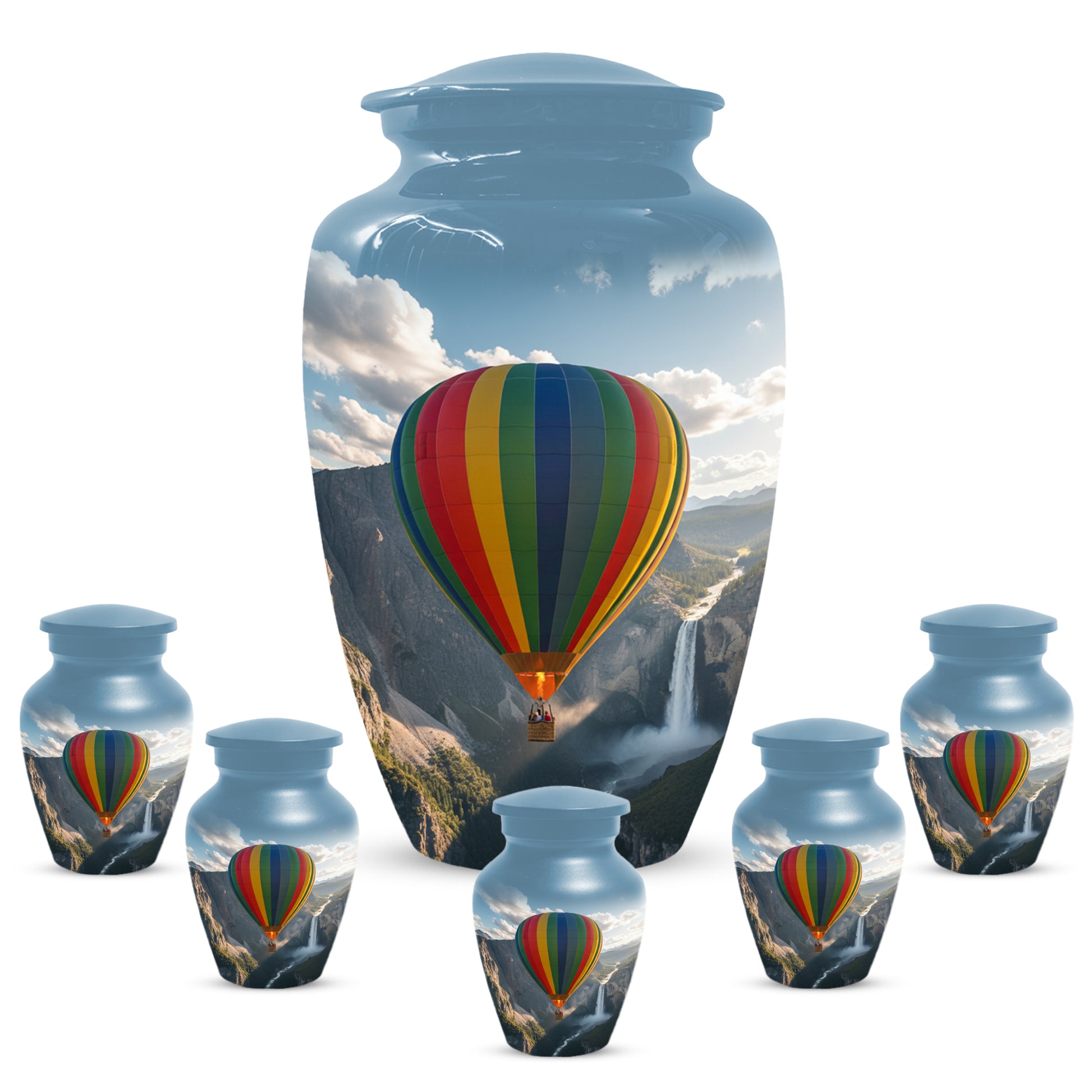 Hot Air Balloon Cremation Urn for Adult Ashes | Scenic Mountain & Waterfall Memorial Adult Urn