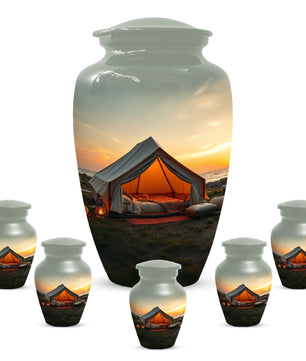 Camping Memorial Urn for Ashes – Personalized Sunset Glamping Cremation Urn for Mom& Dad