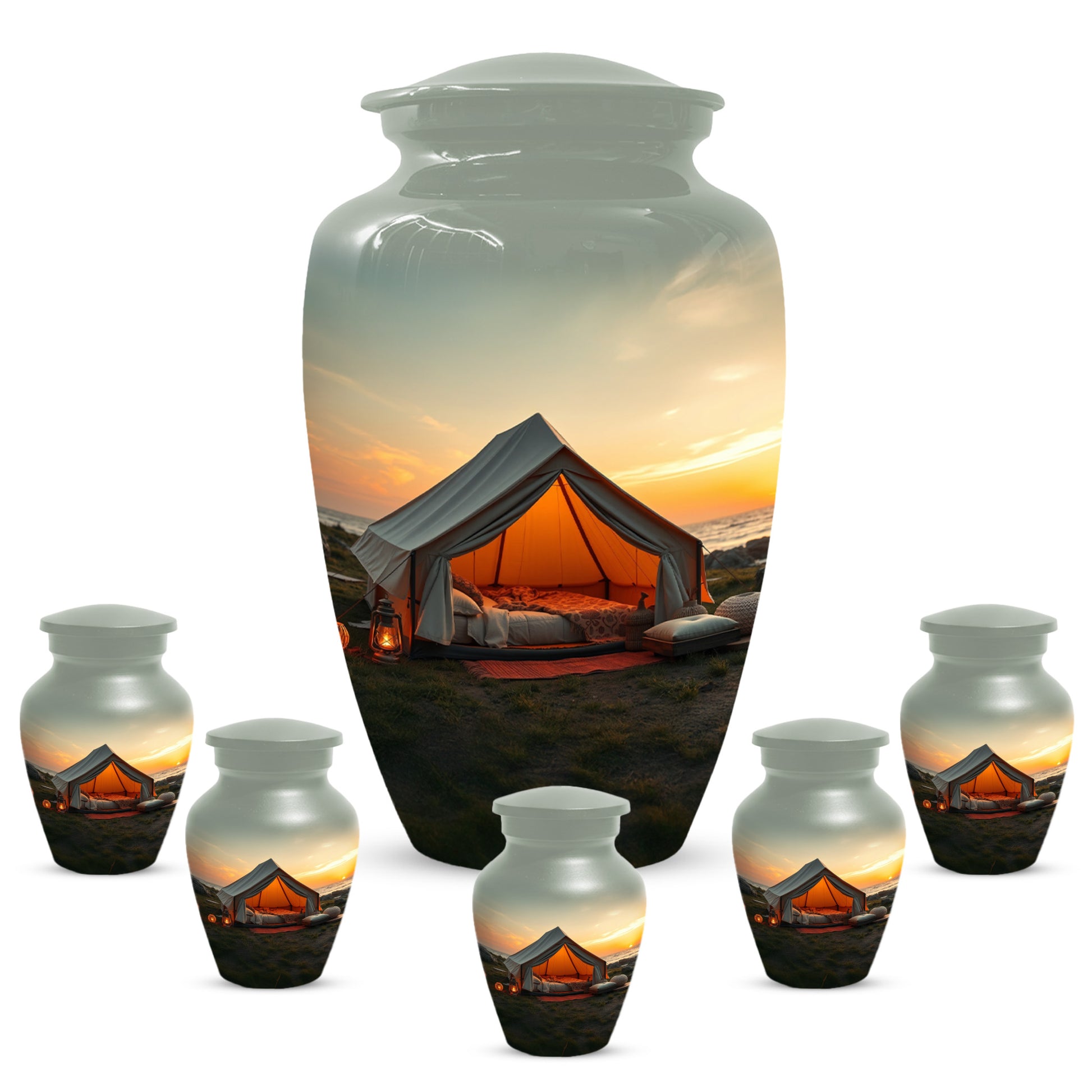 Camping Memorial Urn for Ashes – Personalized Sunset Glamping Cremation Urn for Mom& Dad