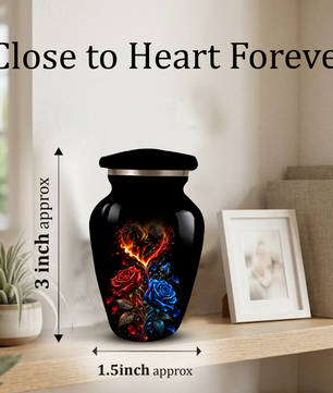 Red & Blue Rose Heart Cremation Urn for Ashes | Personalized Adult Memorial Urn
