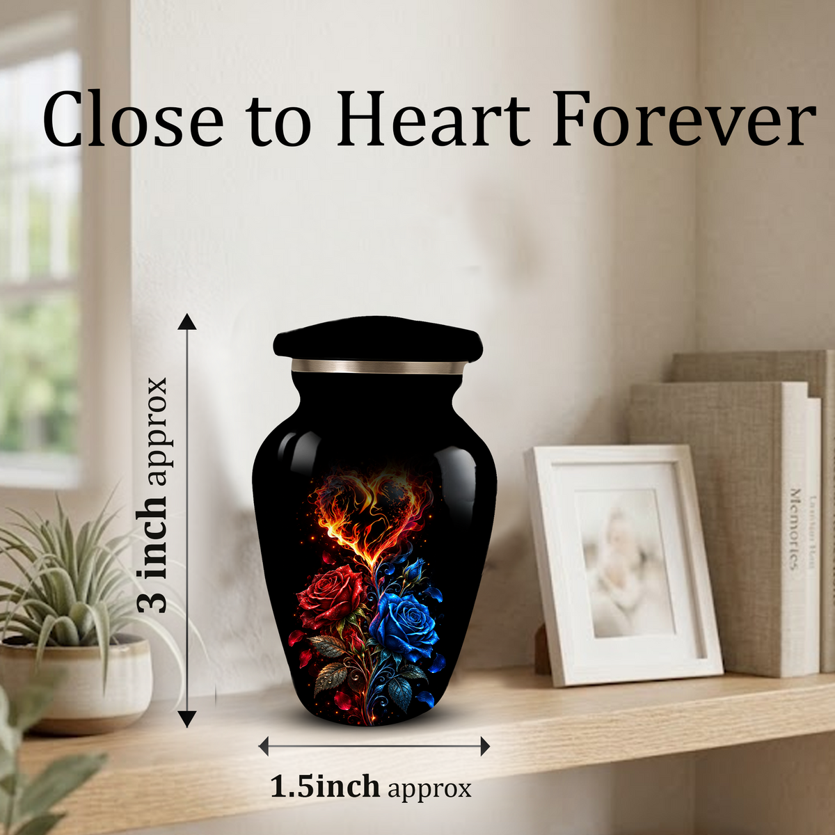 Red & Blue Rose Heart Cremation Urn for Ashes | Personalized Adult Memorial Urn