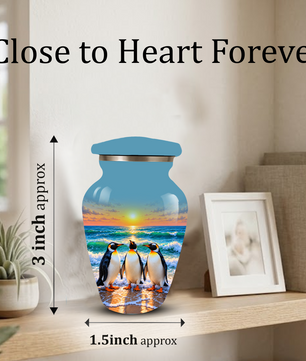 , Penguin Beach Sunset Memorial Urn, Ocean-Themed Urn for Human Ashes