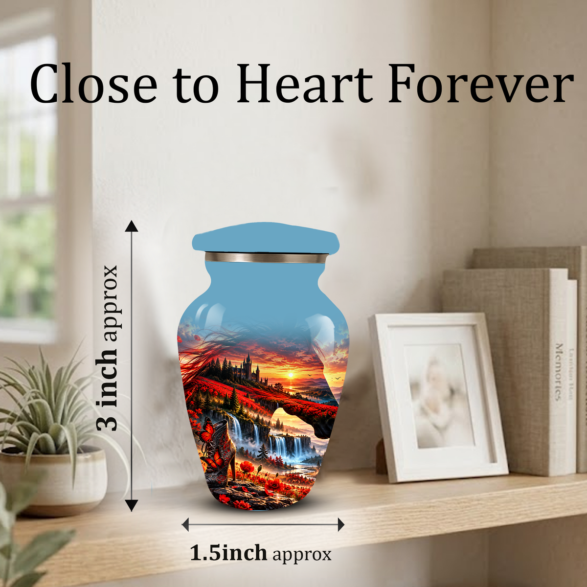 Personalized Fantasy Cremation Urn for Ashes, Red Butterfly Castle Memorial Urn, Custom Adult Urn