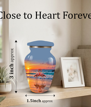 Flamingo Cremation Urn for Ashes, Romantic Beach Sunset Design, Custom Urn for Loved Ones