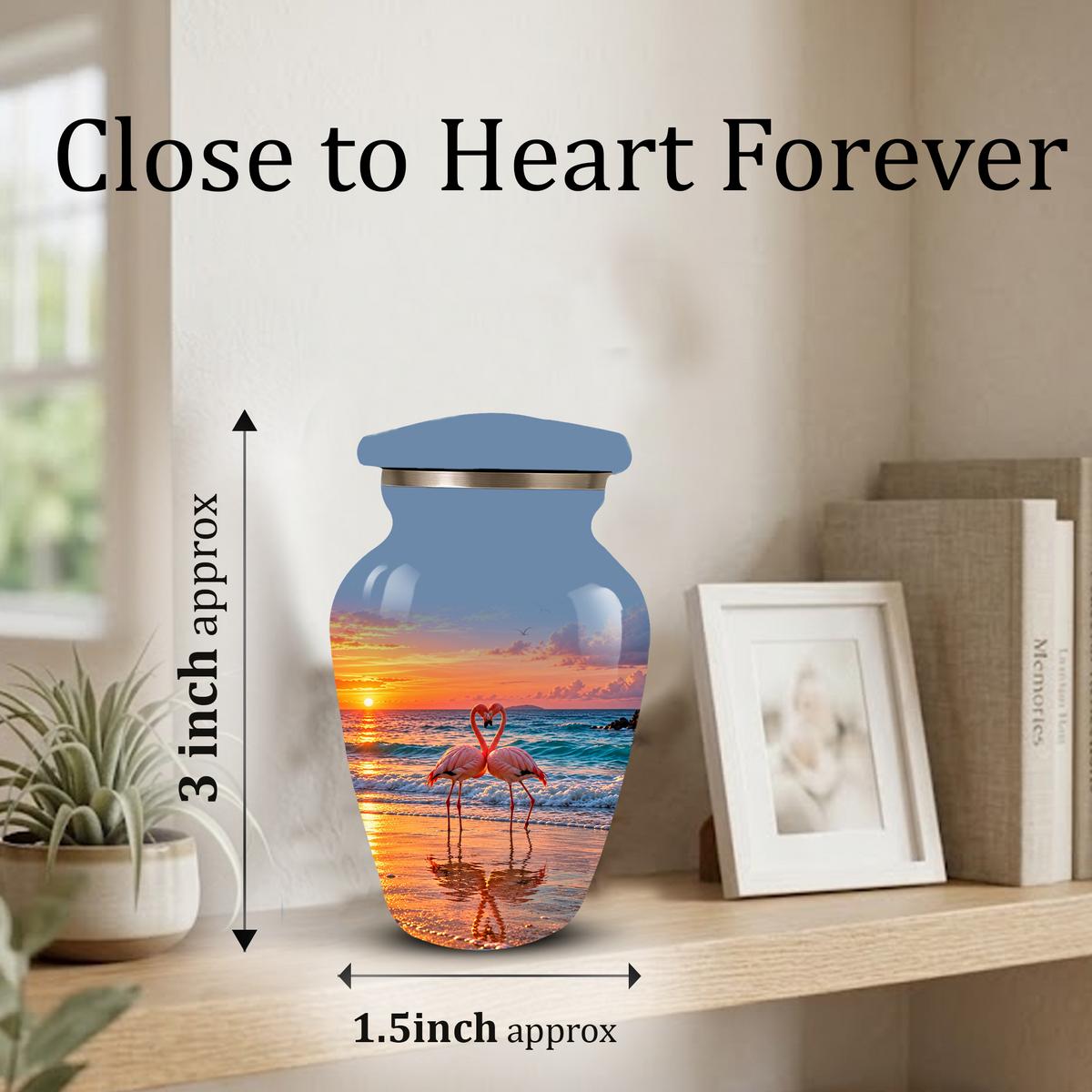 Flamingo Cremation Urn for Ashes, Romantic Beach Sunset Design, Custom Urn for Loved Ones