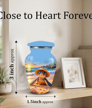 Personalized Sea Turtle Beach Aluminum Urn, Tropical Sunset Memorial Urn for Human Ashes