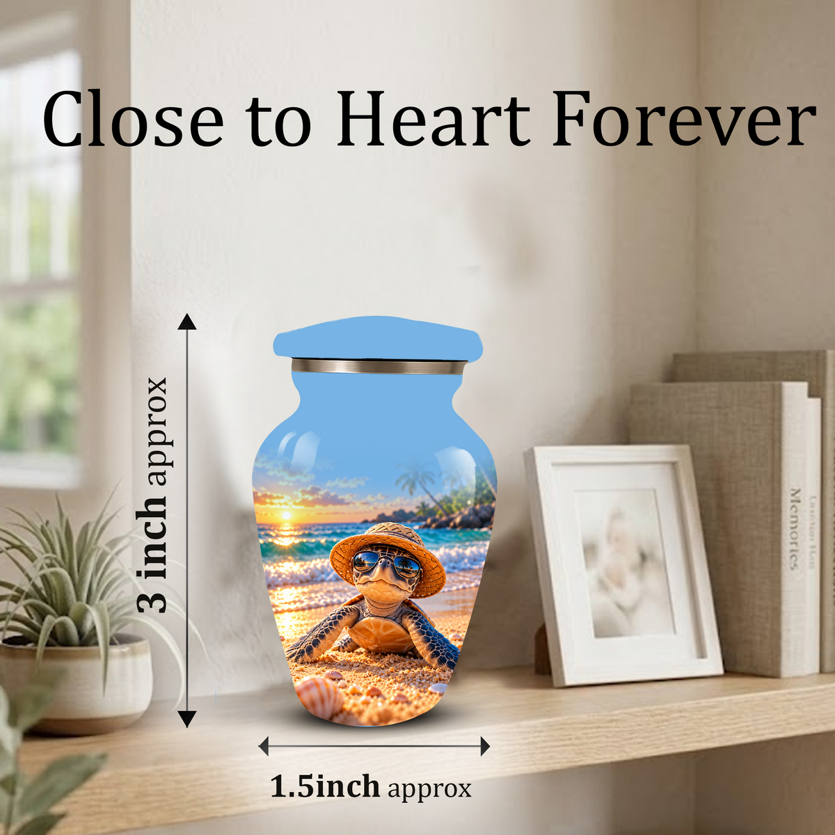 Personalized Sea Turtle Beach Aluminum Urn, Tropical Sunset Memorial Urn for Human Ashes