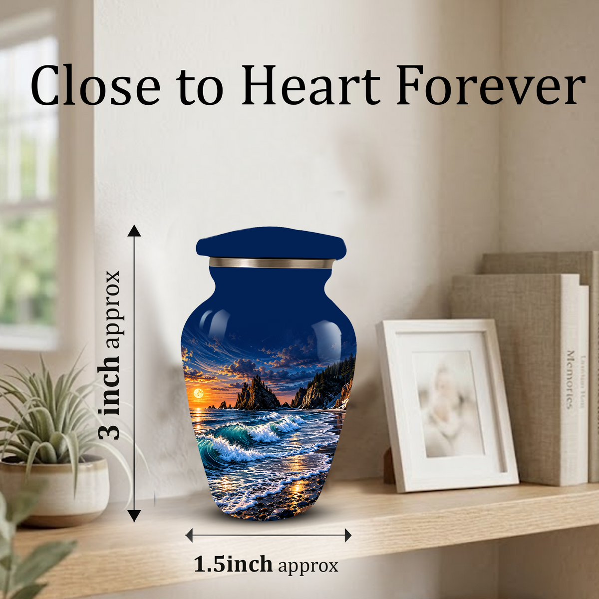 Personalized Adult Cremation Urn for Ashes, Custom Memorial Urn, Ocean Waves and Sunset Design