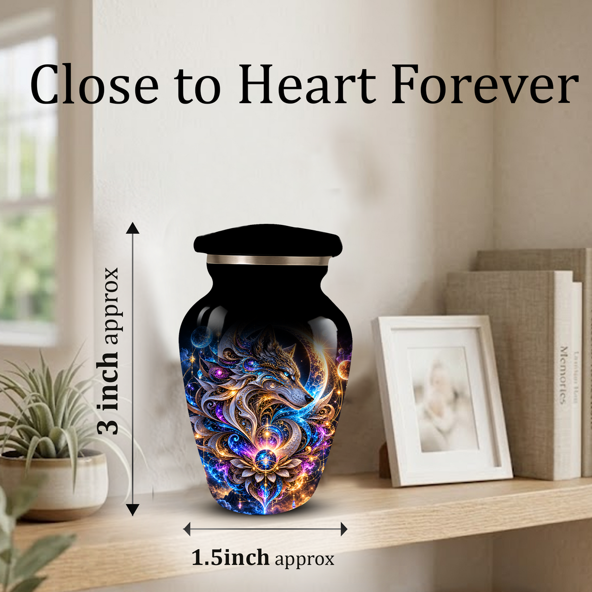 Personalized Adult Cremation Urn for Ashes, Celestial Wolf Memorial Urn, Fantasy Wolf Aluminum Cremation Urn