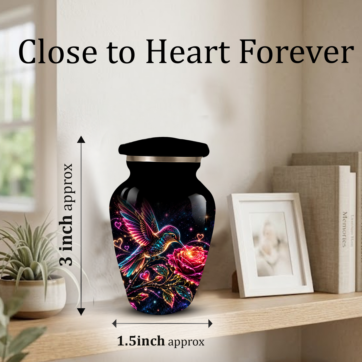 Hummingbird and Rose Cremation Urn for Adult Ashes – Personalized Aluminum Memorial Urn