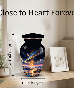 Personalized Adult Cremation Urn for Ashes, Custom Memorial Urn, Galaxy and Mountain Sunset Design