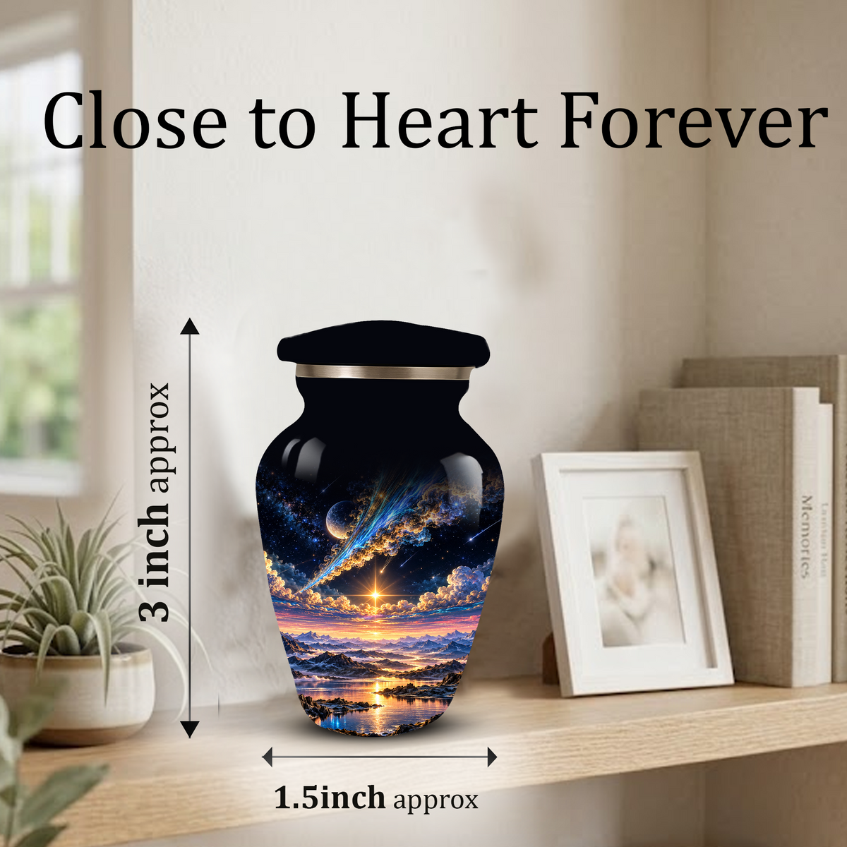 Personalized Adult Cremation Urn for Ashes, Custom Memorial Urn, Galaxy and Mountain Sunset Design