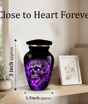 Adult Cremation Urn – Purple Skull & Flames Memorial Urn for Adult Ashes