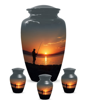 Fishing Sunset Urn for Dad | Fishing Cremation Urn for Adult Male Ashes