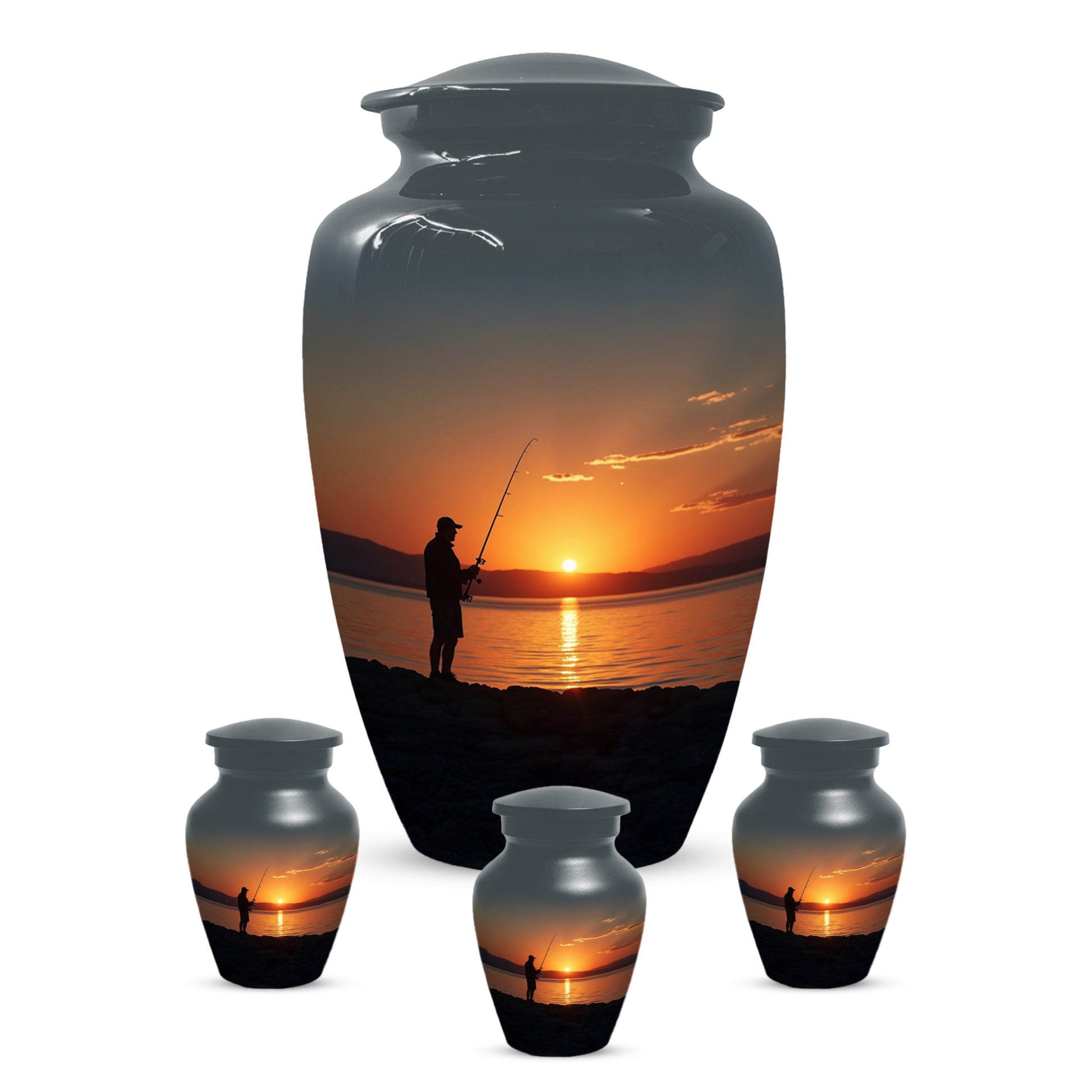 Fishing Sunset Urn for Dad | Fishing Cremation Urn for Adult Male Ashes