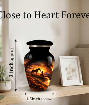 Personalized Adult Cremation Urn for Ashes, Custom Memorial Urn, Horse Sunset Artwork, Adult Urn