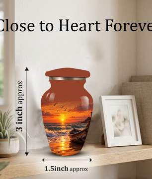 Beach Cremation Urn for Ashes | Ocean Sunset Memorial Urn | Personalized Beach & Ocean Theme Urn