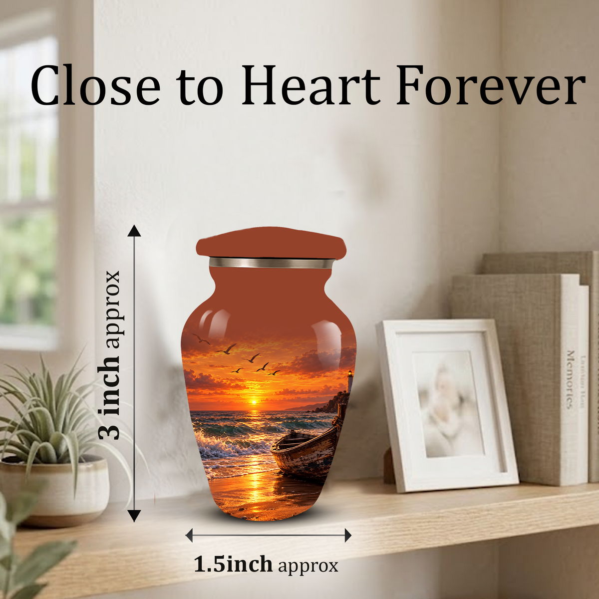 Beach Cremation Urn for Ashes | Ocean Sunset Memorial Urn | Personalized Beach & Ocean Theme Urn