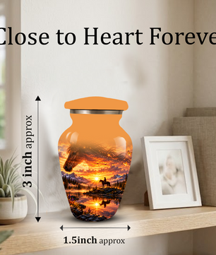 Personalized Horse Cremation Urn for Ashes, Horse Memorial Urn, Sunset Cowboy Urn