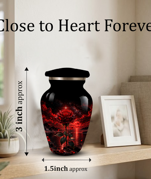 Red Rose Cremation Urn – Romantic Memorial Adult Urn for Ashes with Sunset Design