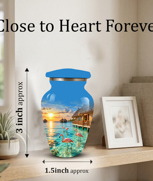 Adult Cremation Urn for Ashes, Personalized Aluminum Adult Urn, Tropical Beach Flamingo Memorial Urn
