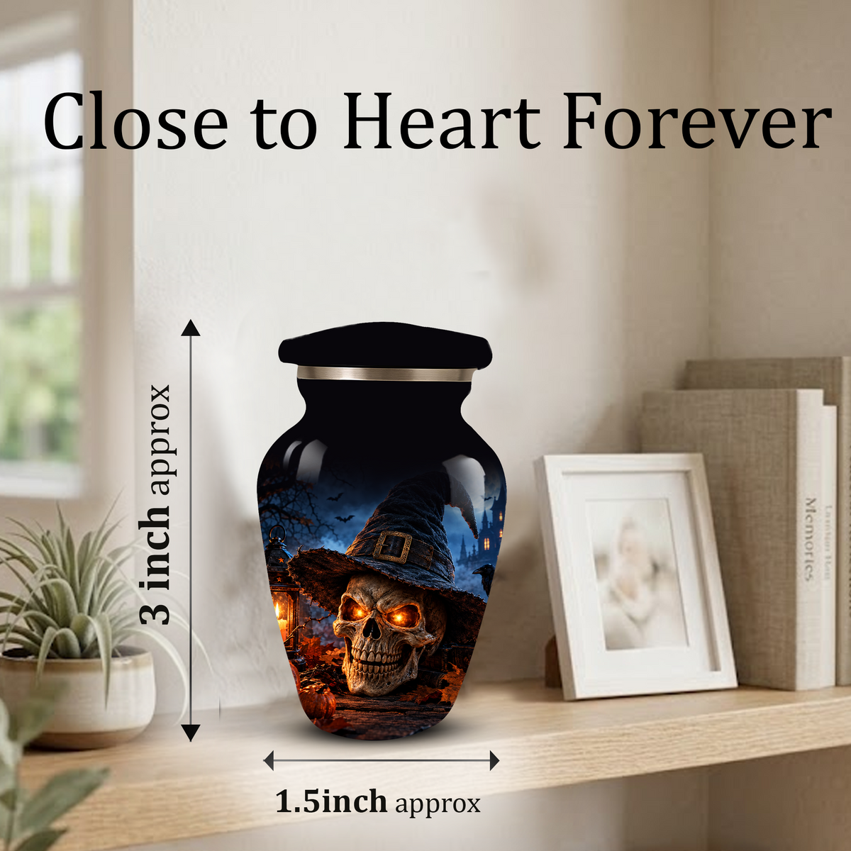 Halloween Skull Adult Urn for Ashes – Gothic Witch Hat Cremation Urn for Adults