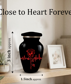 Red Rose Heartbeat Adult Urn for Ashes – Black Adult Cremation Urn, Memorial Urn for Adult Ashes