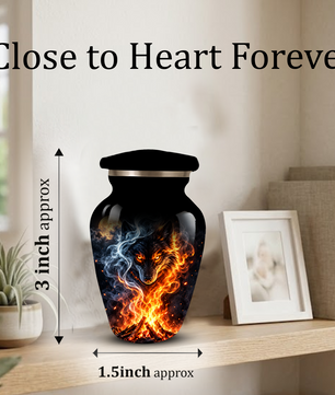 Personalized Adult Cremation Urn for Ashes, Fiery Wolf Memorial Urn, Black Wolf Cremation Urn