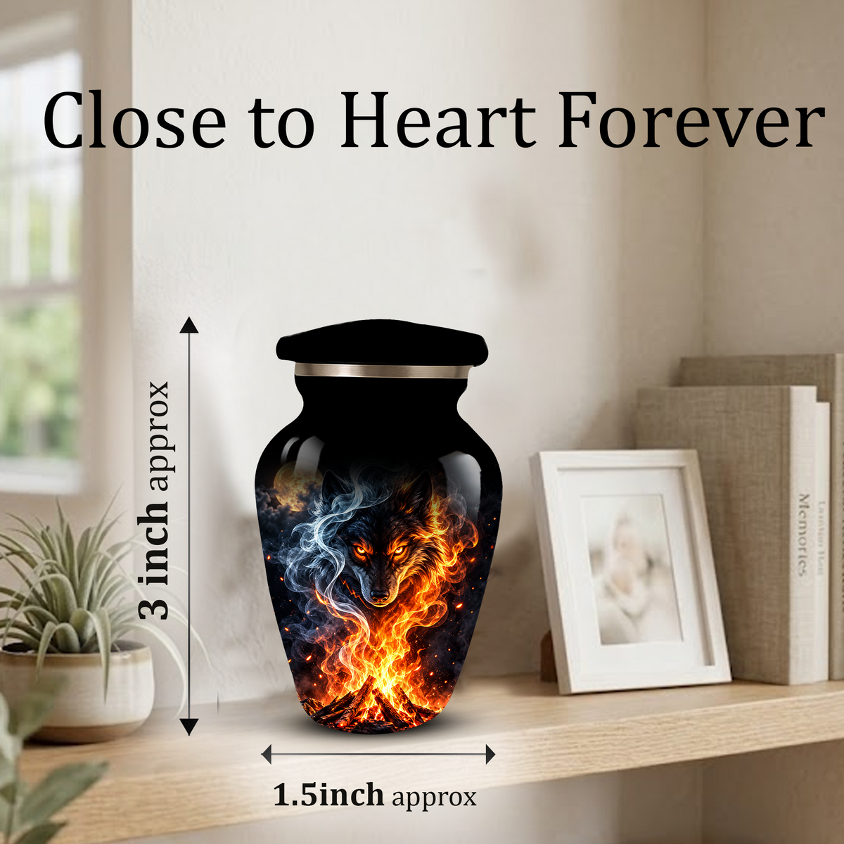 Personalized Adult Cremation Urn for Ashes, Fiery Wolf Memorial Urn, Black Wolf Cremation Urn