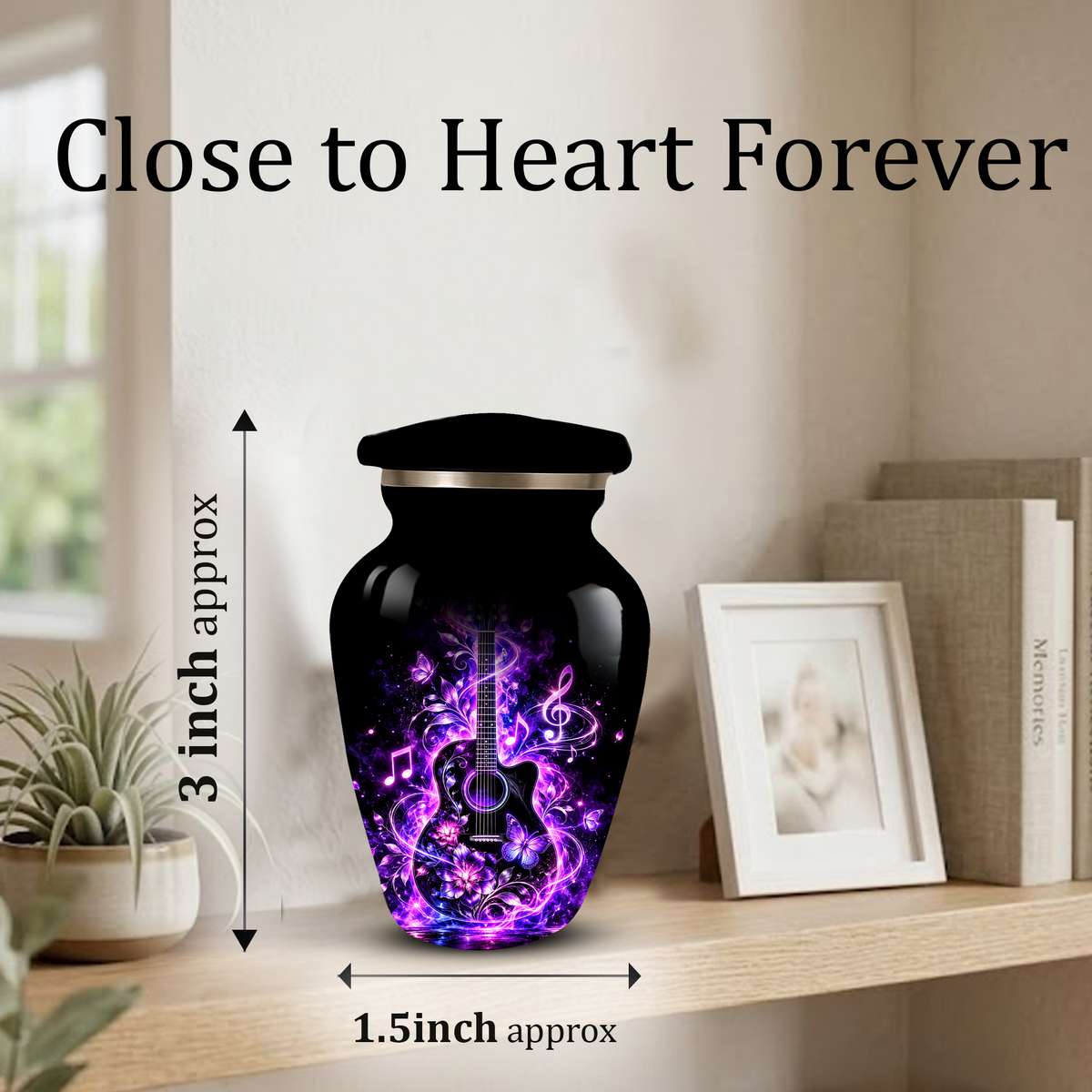 Personalized Guitar Cremation Urn for Ashes, Purple Music Memorial Urn, Custom Adult Cremation Urn