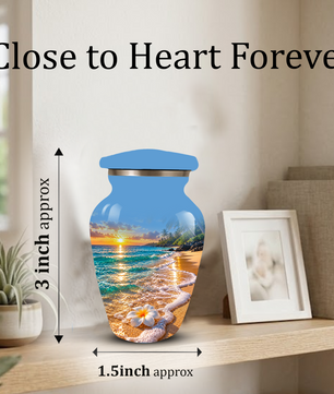 Tropical Beach Sunset Memorial Urn, Plumeria Flower Urn for Human Ashes