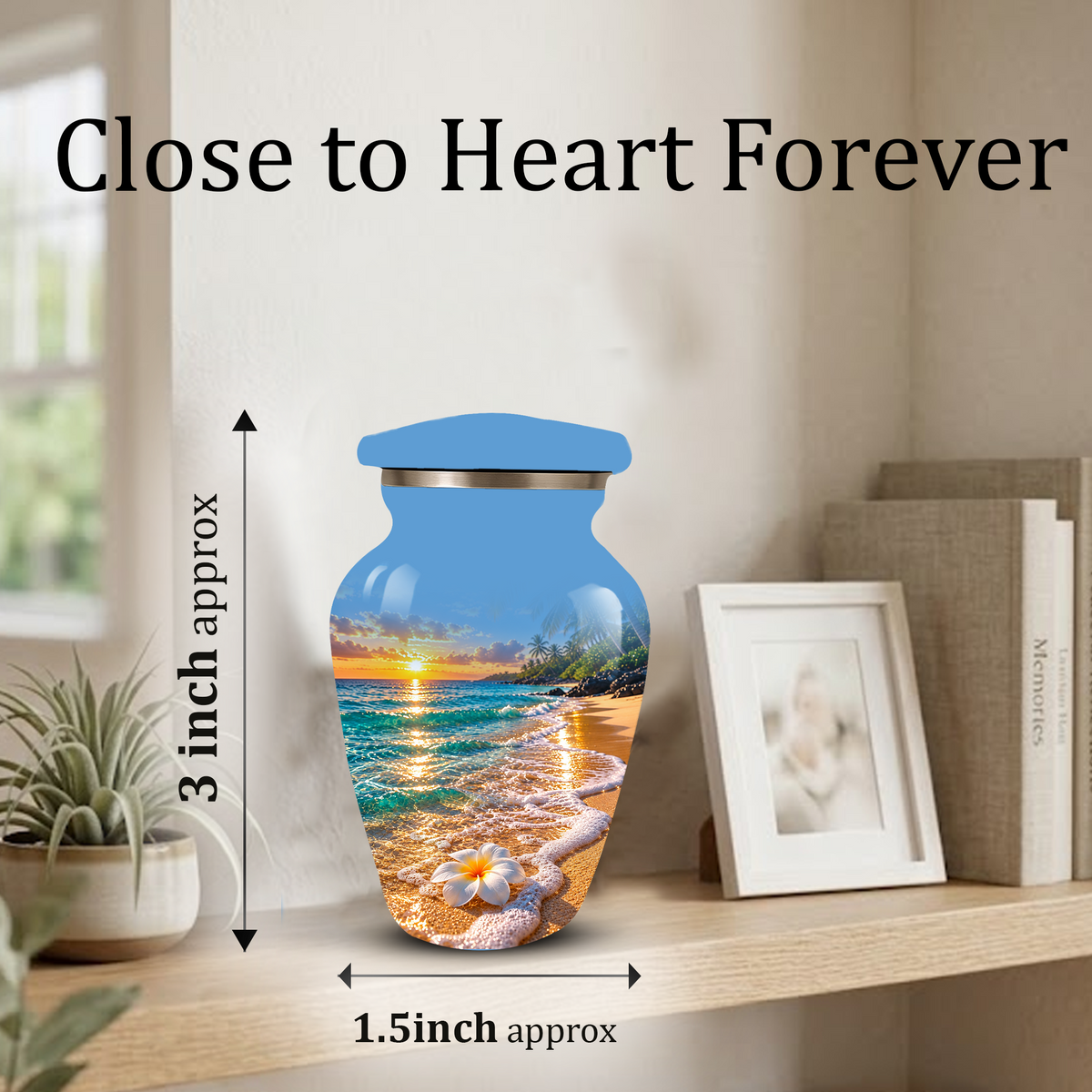 Tropical Beach Sunset Memorial Urn, Plumeria Flower Urn for Human Ashes