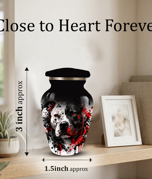 Personalized Pitbull Cremation Urn for Ashes  Black and White Pet Portrait Urn with Red Accents