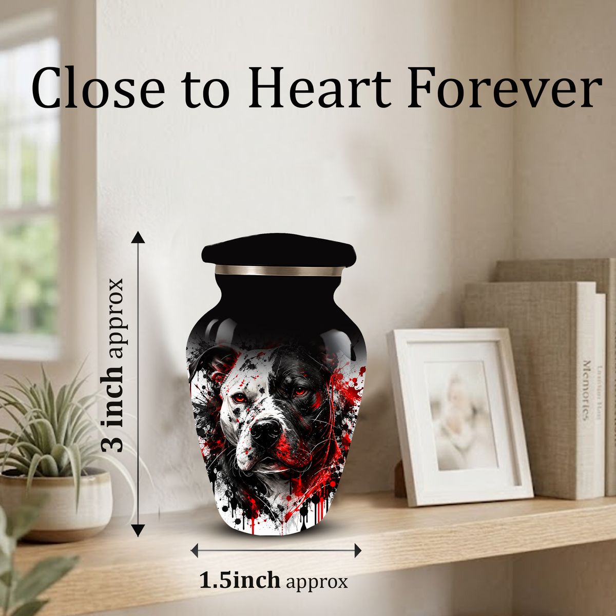 Personalized Pitbull Cremation Urn for Ashes  Black and White Pet Portrait Urn with Red Accents