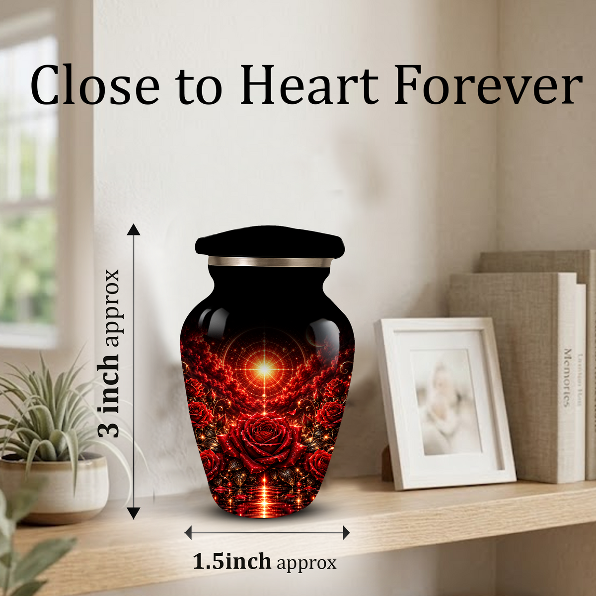 Red Rose Cremation Urn – Elegant Adult Memorial Urn for Ashes with Celestial Rose Design