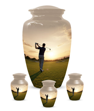 Golf Sunset Adult Urn for Human Ashes | Personalized Golf Cremation Ursn for Men & Dad