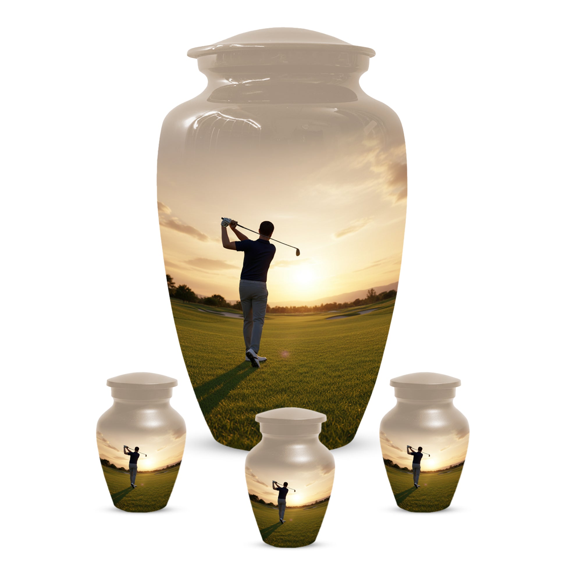 Golf Sunset Adult Urn for Human Ashes | Personalized Golf Cremation Ursn for Men & Dad